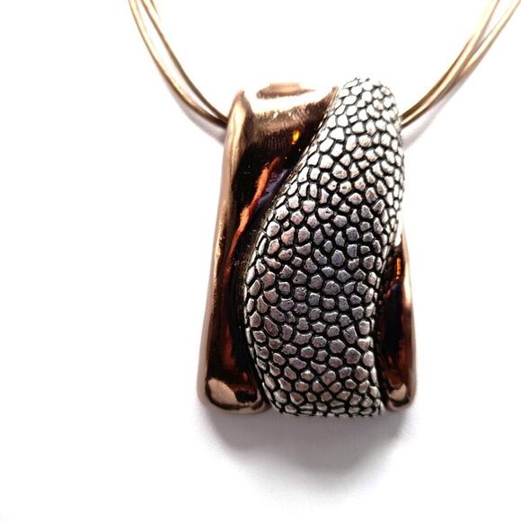 Chico's Bronze Silver Pendant Necklace Drop Earrings Set, Three Gold Cords, 20" - Picture 4 of 12